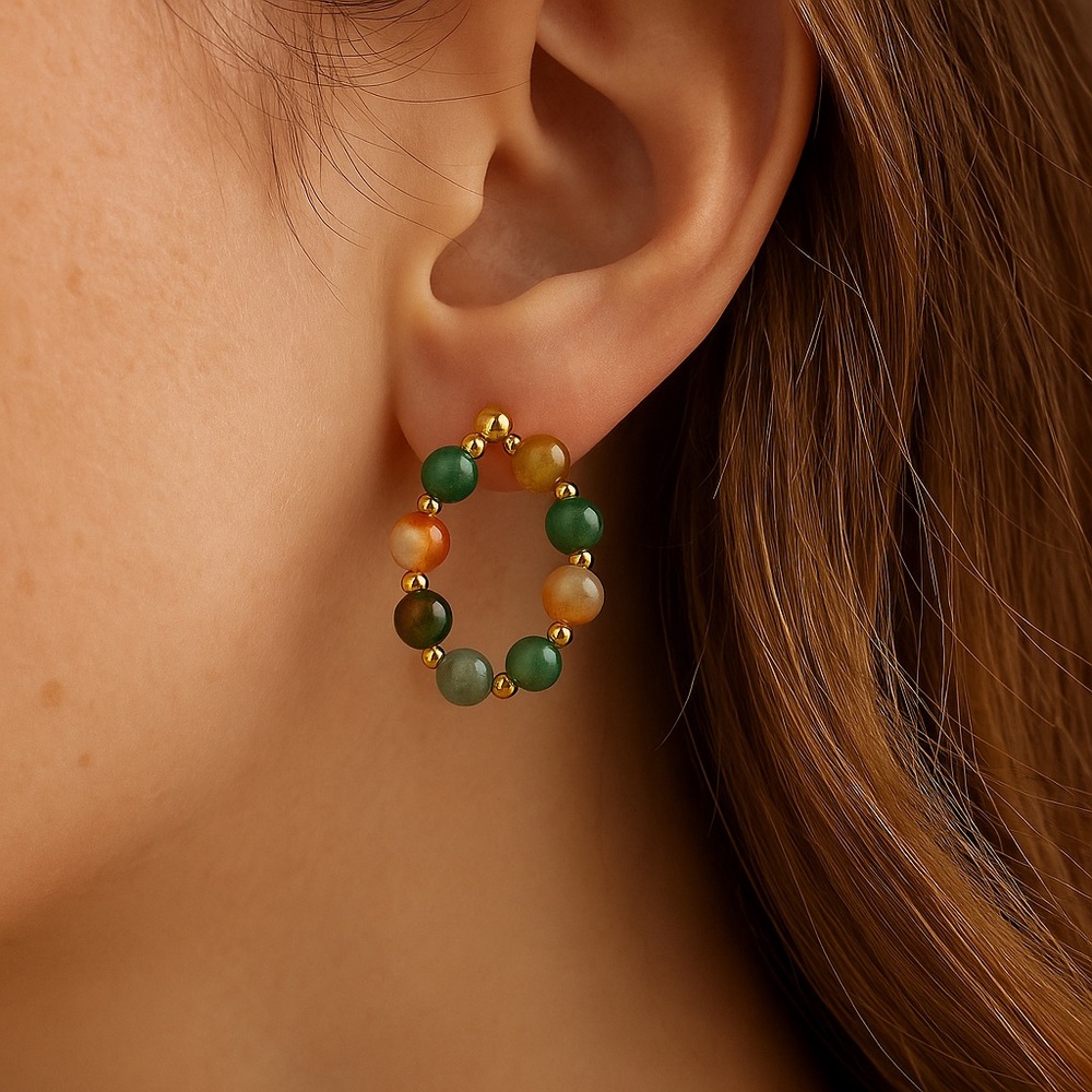 Vintage Green and Gold Hoop Earrings